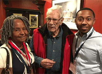 Russell Dynes with Norma Anderson and Marccus Hendricks at the William A. Anderson Fund fall workshop, 2017.